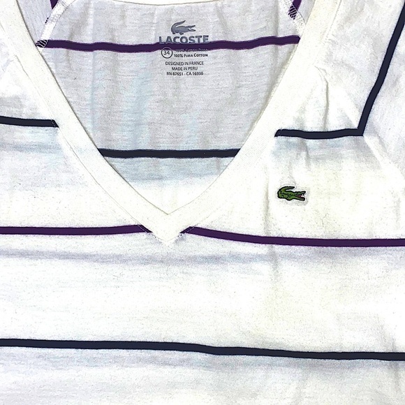 LACOSTE   100% Pima Cotton V-Neck Striped Tee - Picture 4 of 6